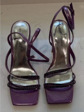 Marc Fisher Purple Strappy Square-Toe Heels with Sparkle Accents
